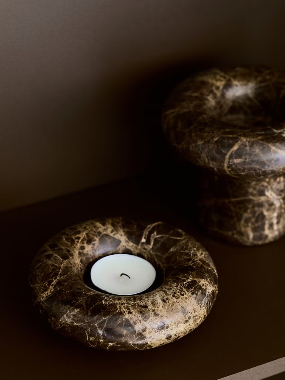H&M Tea Light Holder - Dark Brown/Beige Marble